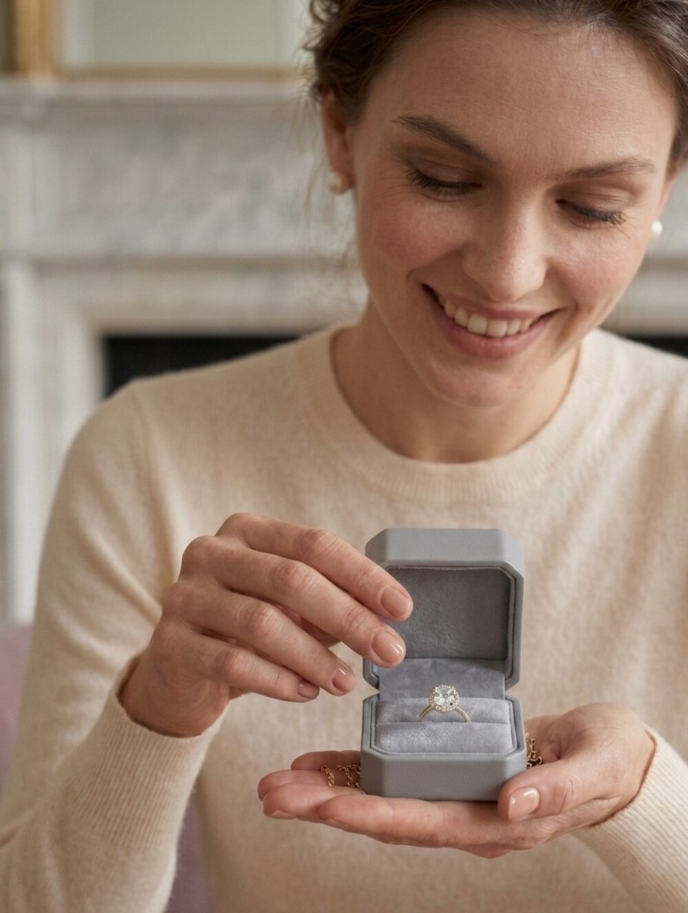 Gray Hexagonal Jewelry Box with Gold Accent